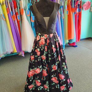 Nox Anabel 8351 Black/Pink Floral Print Size Small Prom Formal